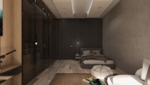 İzmir/Karabağlar mevkii genç odası tadilatı uygulamamız için yapılan render çalışması. Görselde döşenen parke, çizilen mobilyalar, alçıpan uygulamaları gibi tüm malzeme seçimleri birebir uygulanacaktır.